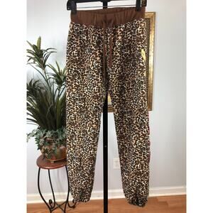 Unlimited Patience Pajama Pants Women's Medium Brown Leopard Print Drawstring